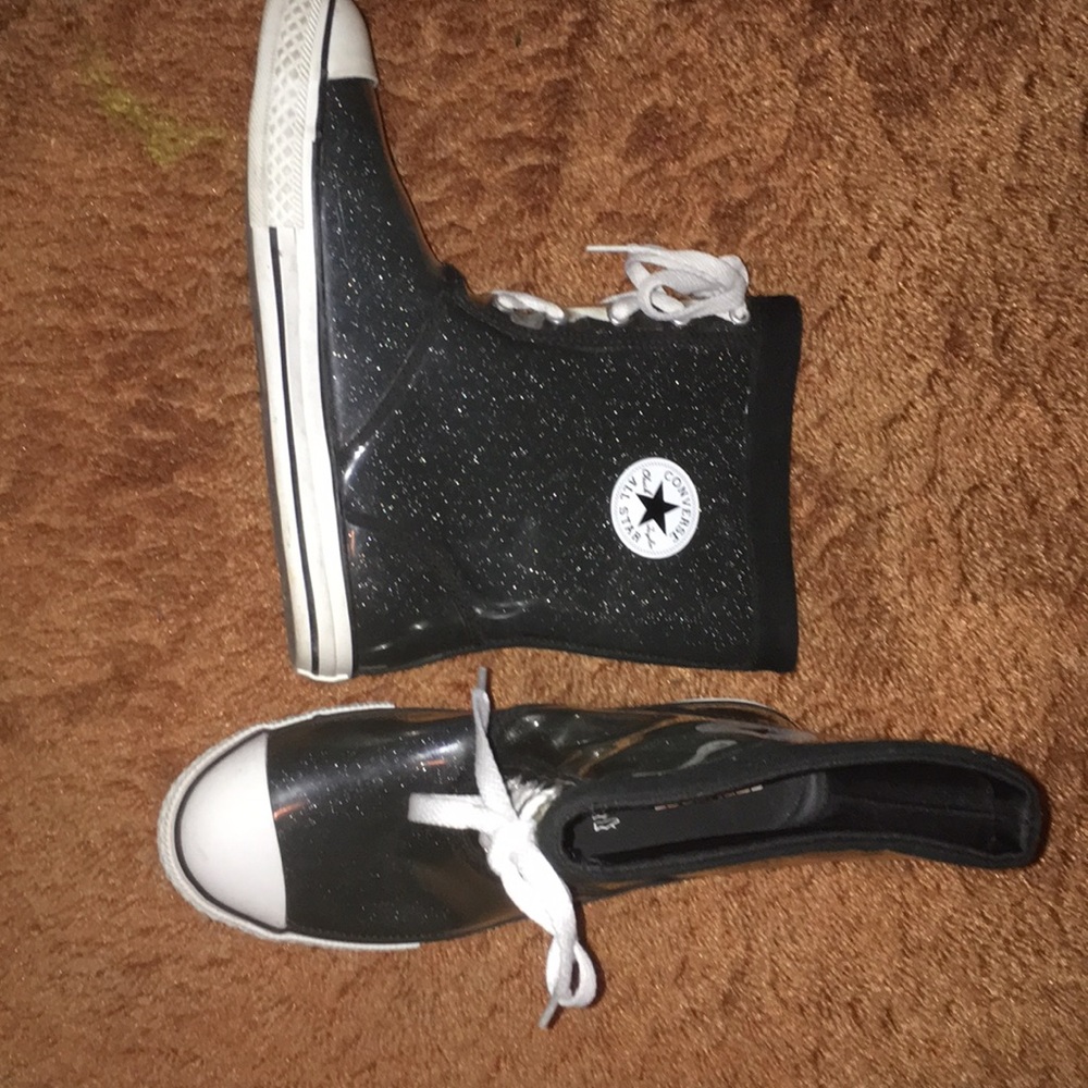 Size 7 Women's Black Glitter Converse Rain Boots